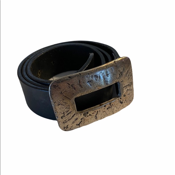 Jaeger Accessories - Jaeger Black Leather Silver Buckle Rustic Belt